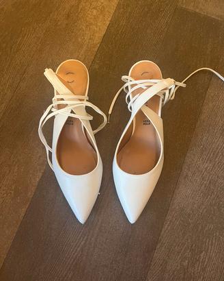 Décolleté Sheen in vera pelle bianca con lacci 