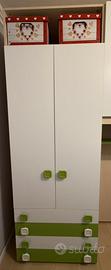 Armadio bianco e verde con cassetti