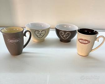 Shabby Chic set 2 tazze + 2 scodelle