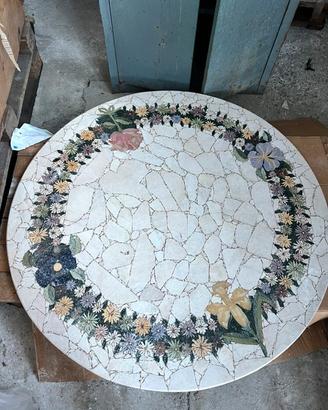Tavolo rotondo in marmo mosaico floreale arrigia