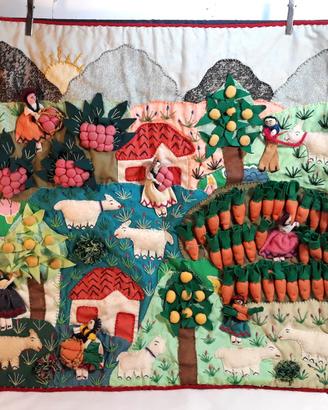 QUADRO VINTAGE ANNI '70 STOFFA Perù ARPILLERA RARO