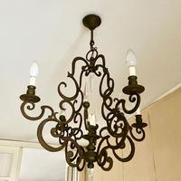 Lampadario antico ferro battuto e cristallo Anni50