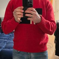 Maglione rosso con bandiera norvegese in lana