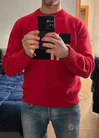 Maglione rosso con bandiera norvegese in lana