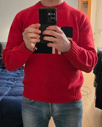 Maglione rosso con bandiera norvegese in lana