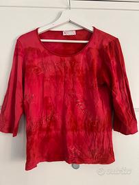 Maglia rossa Gymnasium "Heart" glitter Y2K