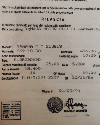 Motore marino Yamaha Y Jeos 25 cv