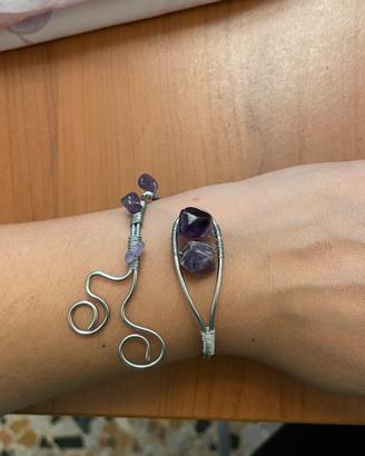 Bracciale artigianale in acciaio inox e ametista