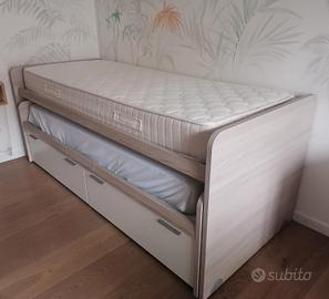 Letto singolo rialzato e secondo letto estraibile