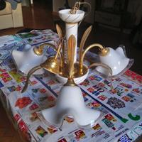 Lampadario vintage anni 70 in ceramica e metallo