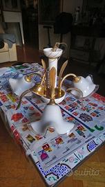 Lampadario vintage anni 70 in ceramica e metallo