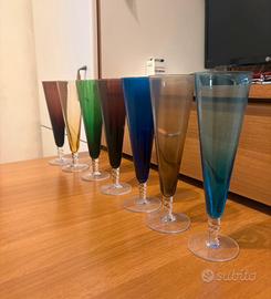 Set 7 flûte champagne vetro colorato vintage