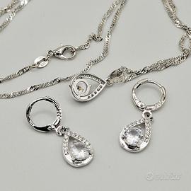 set collana orecchini argento goccia zirconi donna