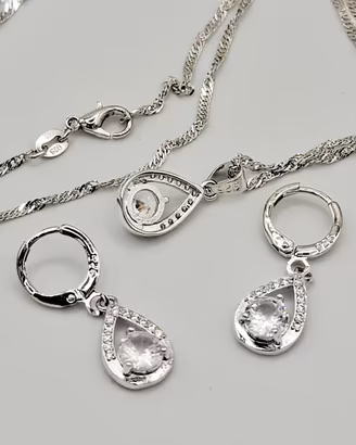 set collana orecchini argento goccia zirconi donna