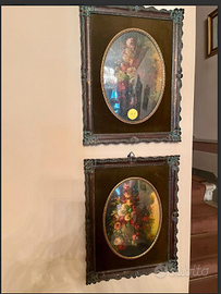 PREGIATAcoppiaDIPINTIovaliCORNICEepocaFIORIsecXIX