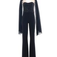 Jumpsuit elegante nera con paillettes e mantello i