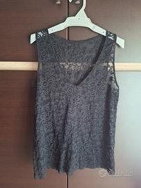 Top lungo smanicato/canotta pizzo nero Zara nuovo