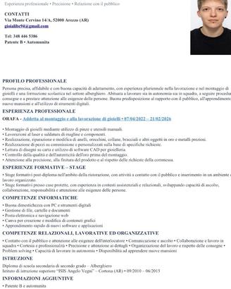 Addetta orafa con esperienza quadriennale