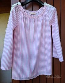 Blusa FORPEN rosa a righe bianche con pizzo