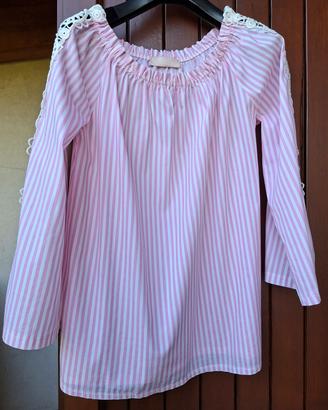 Blusa FORPEN rosa a righe bianche con pizzo