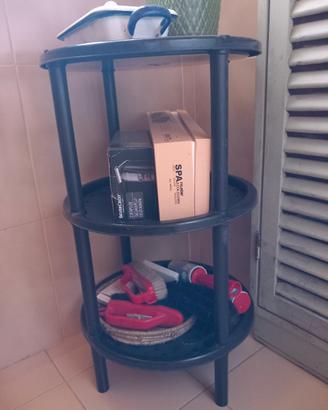 scaffalino plastica nero con ripiani tondi