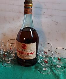 bottiglia cavallino rosso più bicchieri epoca