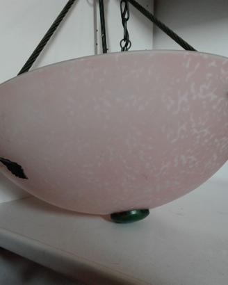 Lampadario in vetro rosa con 2 abat-jour