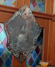 Specchio veneziano inciso e smussato vintage