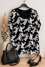 Maglia donna Soffio XXL nera con tulle fantasia