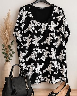 Maglia donna Soffio XXL nera con tulle fantasia