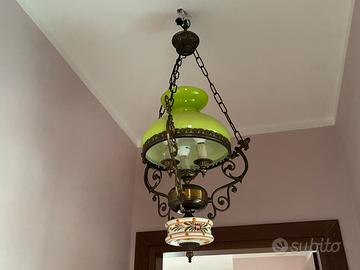 Lampadario ceramica vetro vintage