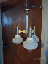 Lampadario vintage Art Deco 3 luci in vetro