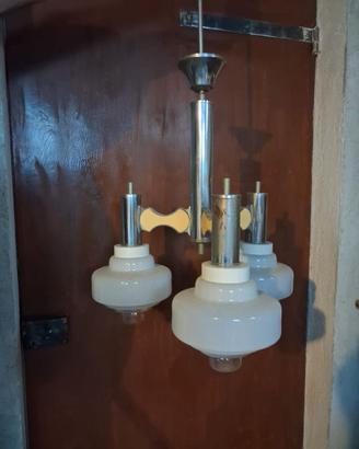Lampadario vintage Art Deco 3 luci in vetro