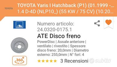 Dischi freno nuovi Ate baffati Toyota Yaris