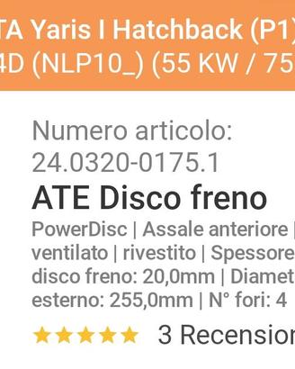 Dischi freno nuovi Ate baffati Toyota Yaris