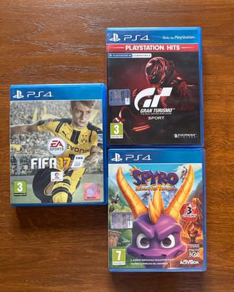 Giochi PS4:  FIFA17; SPYRO; GRAN TURISMO
