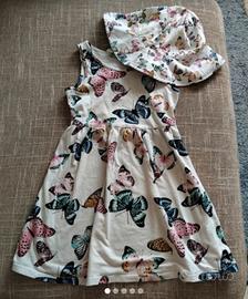  Vestitino a fantasia farfalle + cappellino 