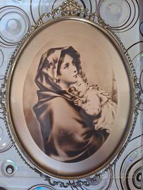 Quadro Madonna con bambino cornice in ottone