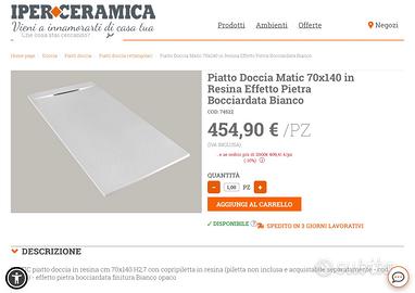 Piatto Doccia Matic 70x140 in Resina Bianco