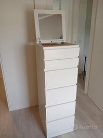 Malm cassettiera alta con specchio bianca