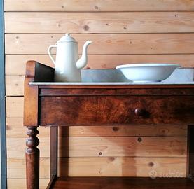 Tavolino toeletta consolle '800 in noce e marmo 