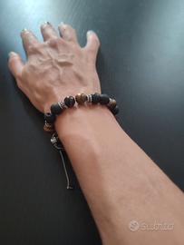 bracciale unisex occhio di tigre e pietra lavica 