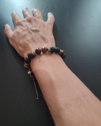 bracciale unisex occhio di tigre e pietra lavica 