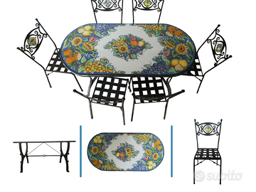 Tavolo ovale in pietra lavica e sedie