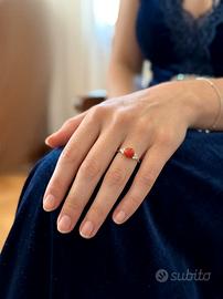 Anello Corallo e Diamanti