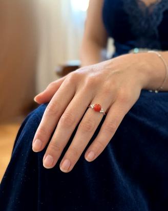 Anello Corallo e Diamanti