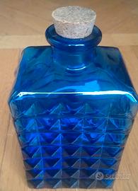 Bottiglia porta sali da bagno vetro lavorato blue