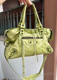 City bag verde mela style motorcycle in vera pelle