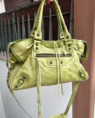 City bag verde mela style motorcycle in vera pelle