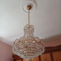 Lampadario Vintage dorato in Cristallo
